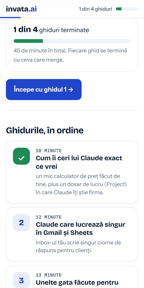 Panoul kitului: câte ghiduri ai terminat și lista celor 4 ghiduri